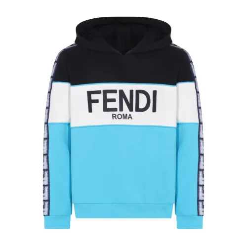 Fendi , Logo Hooded Sweatshirt ,Blue male, Sizes: