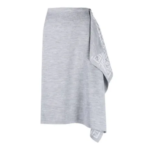 Fendi , Logo-Pattern Wrap Midi Skirt ,Gray female, Sizes: