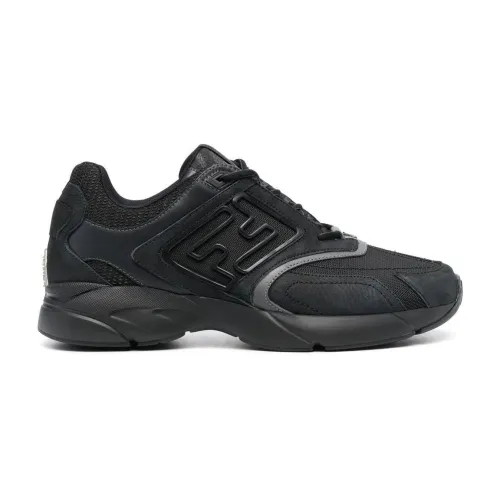 Fendi , Logo-Print Mesh-Panelled Sneakers ,Black male, Sizes: