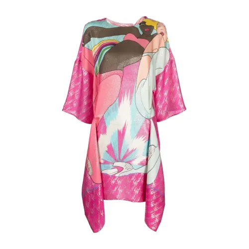 Fendi , Logo Print Silk T-Shirt Dress ,Pink female, Sizes: