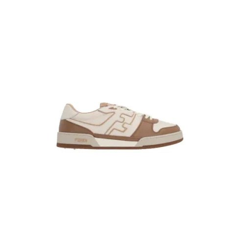 Fendi , Low-Top Leather Sneakers in White/Brown ,Multicolor male, Sizes: