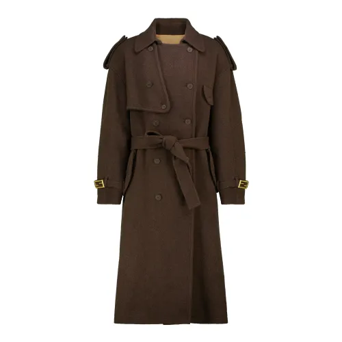Fendi , Luxurious Cashmere Double-Breasted Brown Coat ,Brown male, Sizes: