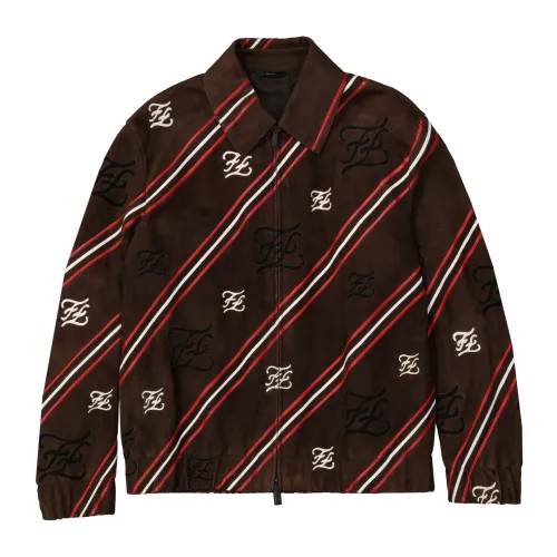 Fendi , Luxury Brown Suede Logo Jacket ,Brown male, Sizes: