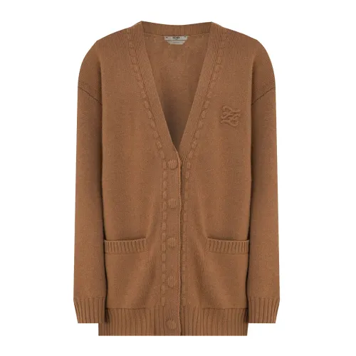 Fendi , Luxury Cashmere Cardigan Knit for Women ,Brown female, Sizes: