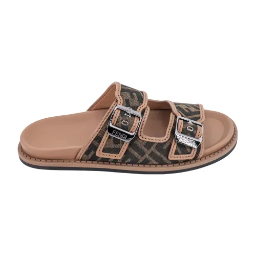 Fendi , Luxury FF Fabric and Leather Sandals ,Beige male, Sizes: