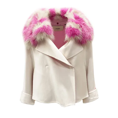 Fendi , Luxury Pink Cashmere Cape Jacket ,Beige female, Sizes: