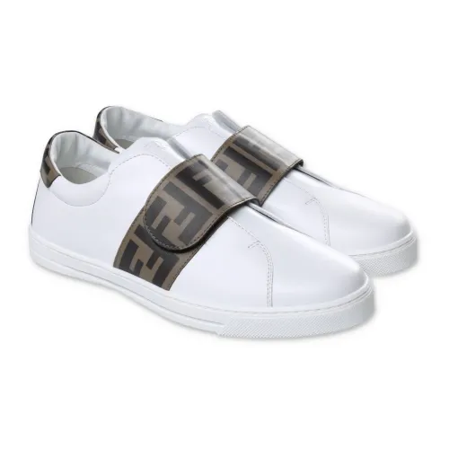 Fendi , Luxury Zucca Print Leather Boy Sneakers ,White male, Sizes: