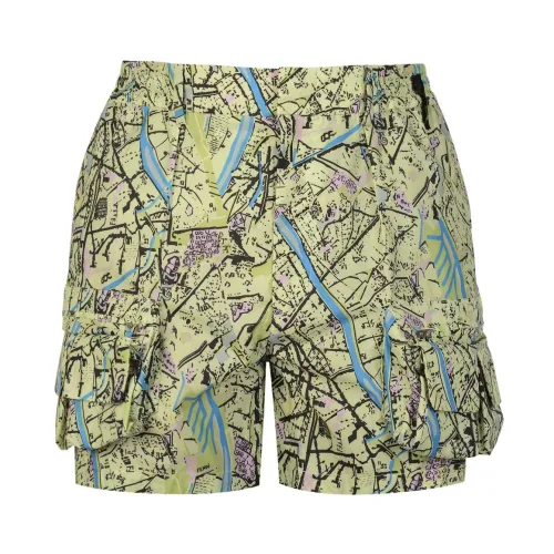 Fendi , Map Print Elasticated Shorts ,Green male, Sizes: