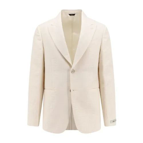 Fendi , Men's Clothing Blazer White Ss24 ,White male, Sizes:
