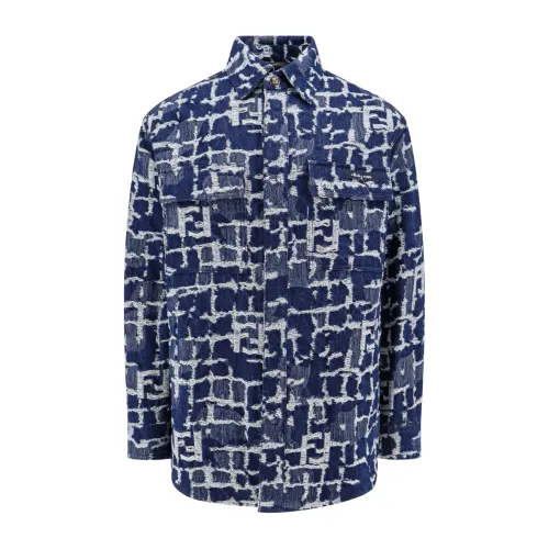 Fendi , Men's Clothing Jackets & Coats Blue Ss24 ,Multicolor male, Sizes: