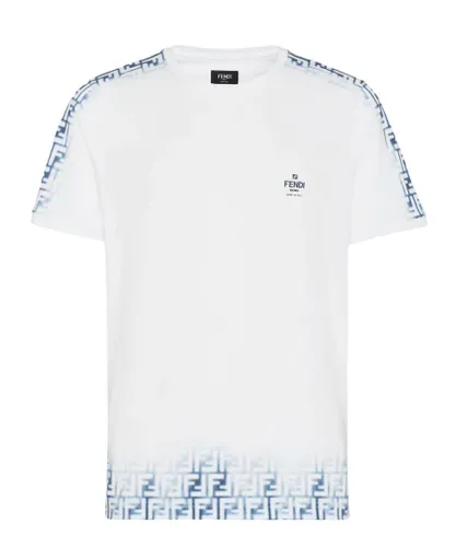 Fendi Mens FF Monogram Faded Print Avio T-Shirt in White Cotton