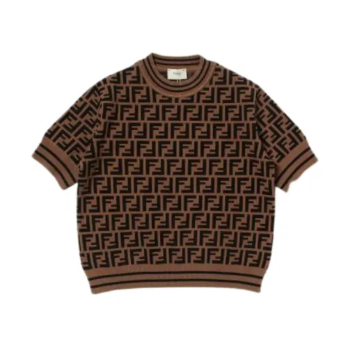 Fendi , Monogram Knit Top ,Brown male, Sizes: