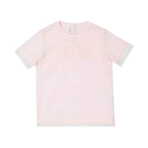 Fendi , Monogrammed Crewneck T-Shirt ,Pink female, Sizes: