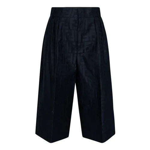 Fendi , Navy Blue Kids Shorts with FF Motif ,Blue male, Sizes: