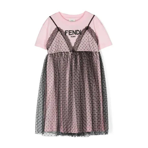 Fendi , Pink Dresses for Kids ,Pink female, Sizes: