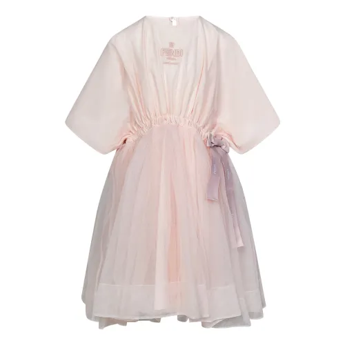 Fendi , Pink Kids Dress with Kimono Sleeves and Tulle Skirt ,Pink female, Sizes: