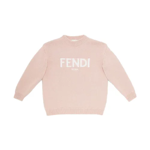 Fendi , Pink Wool Sweater with Fendi Roma Intarsia ,Pink male, Sizes: