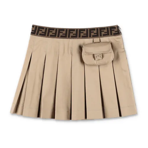 Fendi , Pleated Mini Skirt with FF Logo ,Brown female, Sizes: