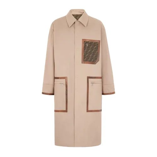 Fendi , Reversible Cotton Trench with Leather Profiles ,Beige male, Sizes:
