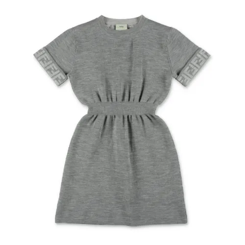 Fendi , Reversible Melange Wool Girl Dress ,Gray female, Sizes: