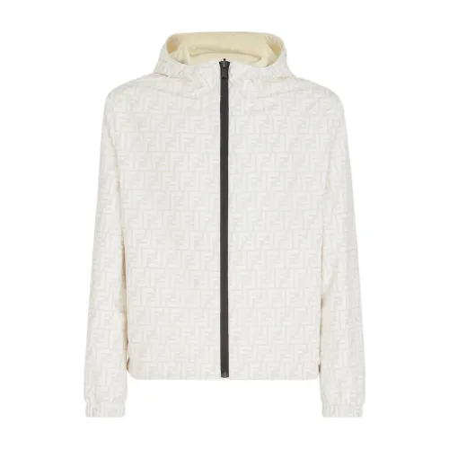 Fendi , Reversible White Nylon Jacket with Hood ,White male, Sizes: