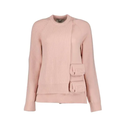 Fendi , Round Neck Knitwear with Pockets ,Pink female, Sizes: