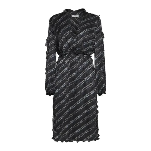 Fendi , Silk Black Dress with Long Sleeves ,Black female, Sizes: