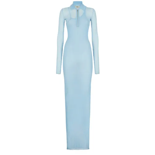 Fendi , Silk Polo-Shirt Dress with Zipper ,Blue female, Sizes:
