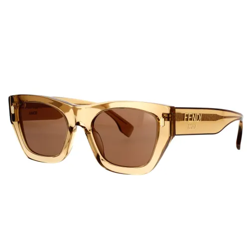 Fendi , Square Sunglasses with Brown Lenses and Gold Fendi Logo ,Beige male, Sizes:
