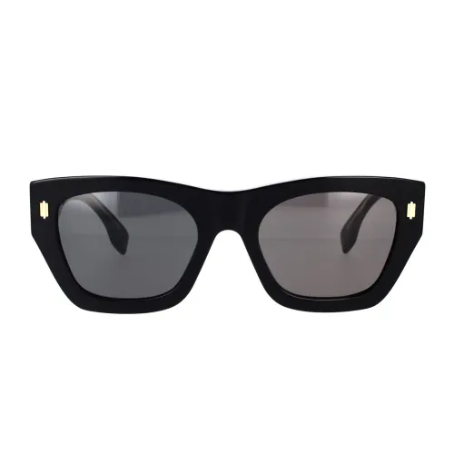 Fendi , Square Sunglasses with Dark Grey Lenses and Gold Fendi Logo ,Black male, Sizes: