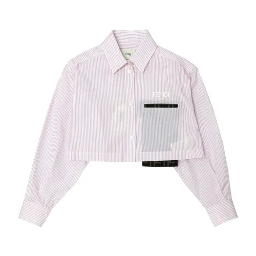Fendi , Striped Cotton Shirt with Logo Pocket ,Pink female, Sizes: