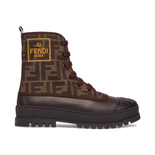 Fendi , Stylish Boys' Boots with Lug Sole and Black Toe Cap ,Brown male, Sizes: