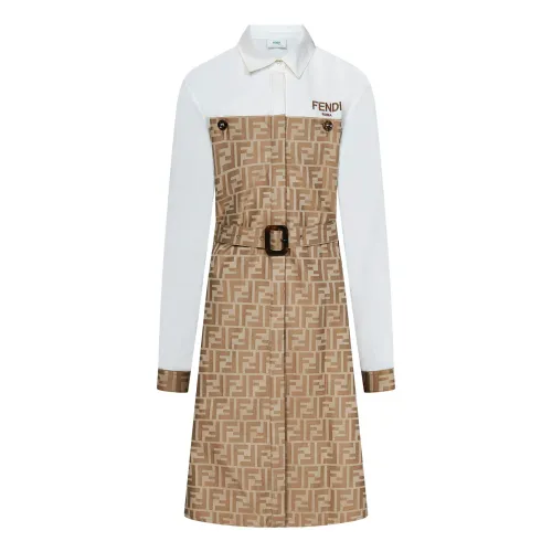 Fendi , Stylish Midi-Length Dress with FF Motif ,White female, Sizes: