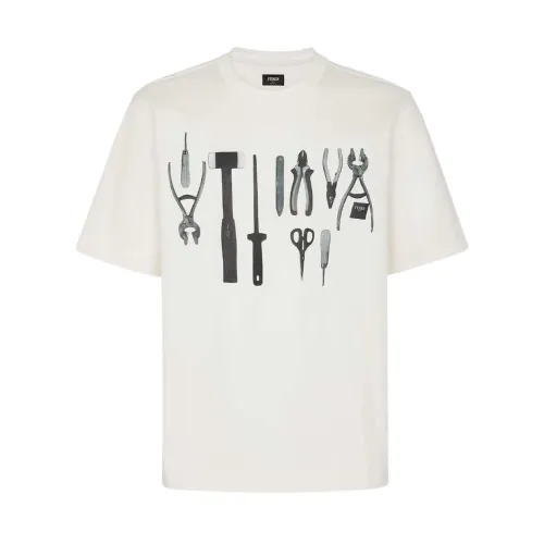 Fendi , T-Shirt Embr Tool ,White male, Sizes: