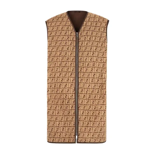 Fendi , Teddy Fabric Vest with FF Motif ,Beige male, Sizes: