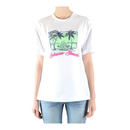 Fendi , Upgrade Your Wardrobe with this High-Quality Women`s T-Shirt ,White female, Sizes: