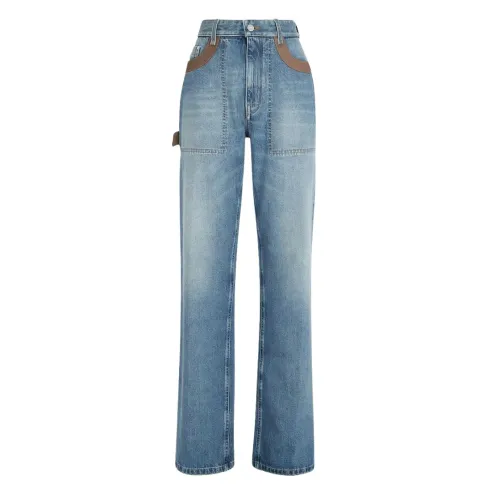 Fendi , Vintage-Effect Flared Denim Pants ,Blue female, Sizes: