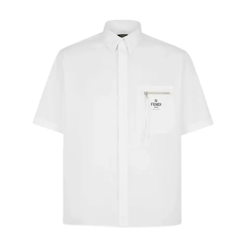 Fendi , White Cotton Poplin Shirt with Zip Pocket ,White male, Sizes: