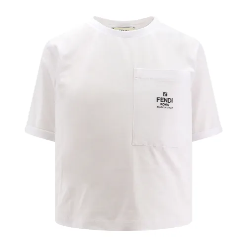 Fendi , White Crew-neck T-Shirt with Pocket ,White female, Sizes: