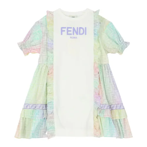 Fendi , White Junior Dress with Rainbow Logo Print ,White female, Sizes: