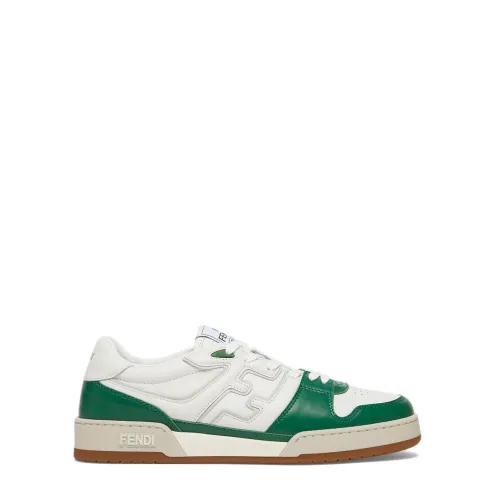 Fendi , White Leather Lace-up Sneakers with Green Details ,White male, Sizes: