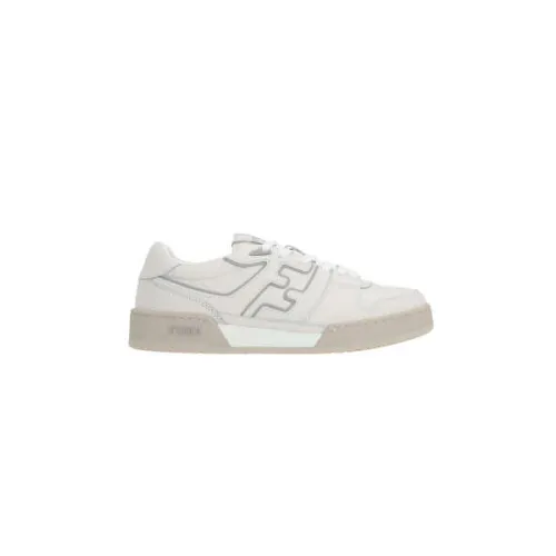 Fendi , White Leather Low-Top Sneakers with Grey Accents ,Beige male, Sizes: