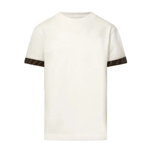 Fendi , White Round Neck T-shirt for Boys ,White male, Sizes: