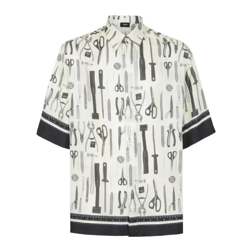 Fendi , White Silk Wide Cut Short Sleeve Shirt ,White male, Sizes: