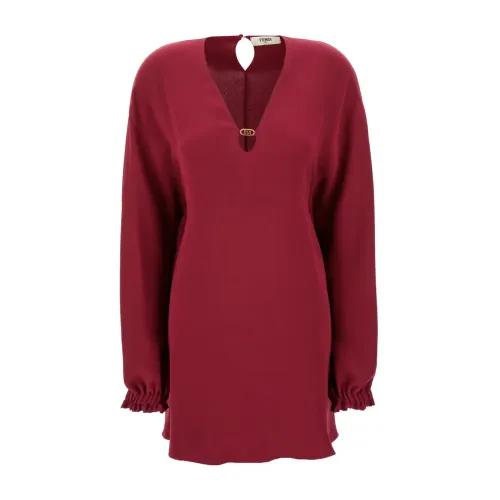 Fendi , Women's Clothing Dress Purple Ss24 ,Brown female, Sizes:
