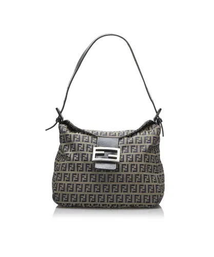 Fendi Womens Vintage Canvas Zucchino Double Flap Shoulder Bag Brown - Beige Canvas (archived) - One Size