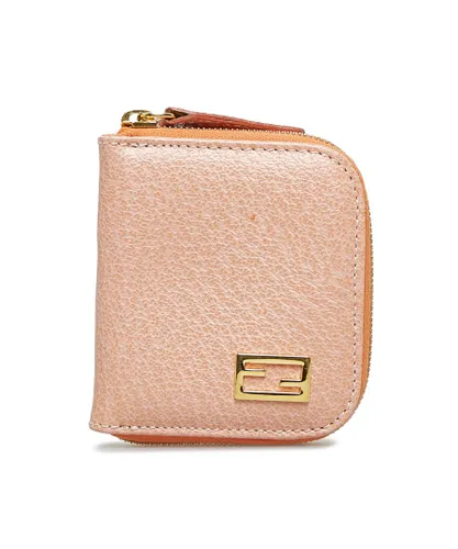 Fendi Womens Vintage FF Lock Coin Case Pink Calf Leather - One Size