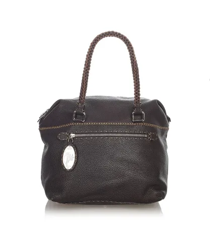 Fendi Womens Vintage Selleria Leather Handbag Brown Calf Leather - One Size