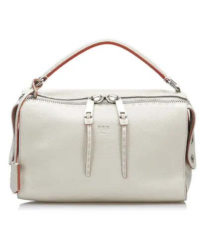 Fendi Womens Vintage Selleria Lei Satchel White Calf Leather - One Size