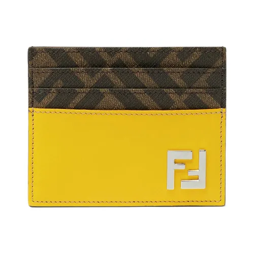 Fendi , Yellow Leather Wallet with FF Fabric Details ,Yellow male, Sizes: ONE SIZE
